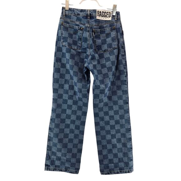Ragged Priest Checkered Jeans Womens 26 Wide Leg Ankle High Rise Punk Emo Cotton - Picture 5 of 13